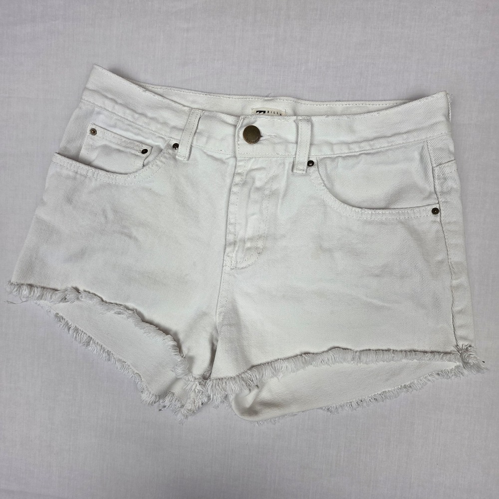 Billabong  Drift Away Denim Shorts Womens 26 White Frayed Hem 100% Cotton